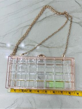 Transparent Grid Acrylic Crossbody Clutch with Gold Chain NWOT